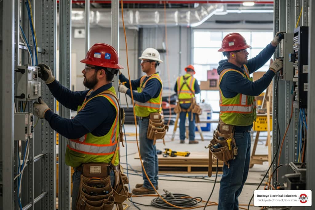 commercial electricians on Ohio job site